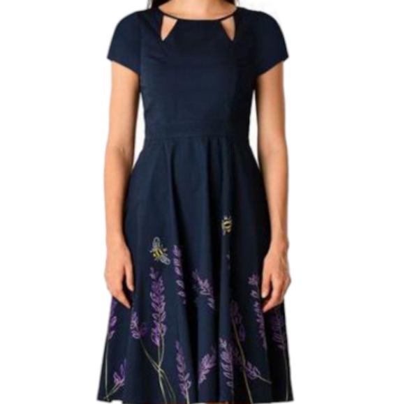 eshakti Dresses & Skirts - ESHAKTI Bumblebee lavender floral plus size cap sleeve navy dress 14 full skirt